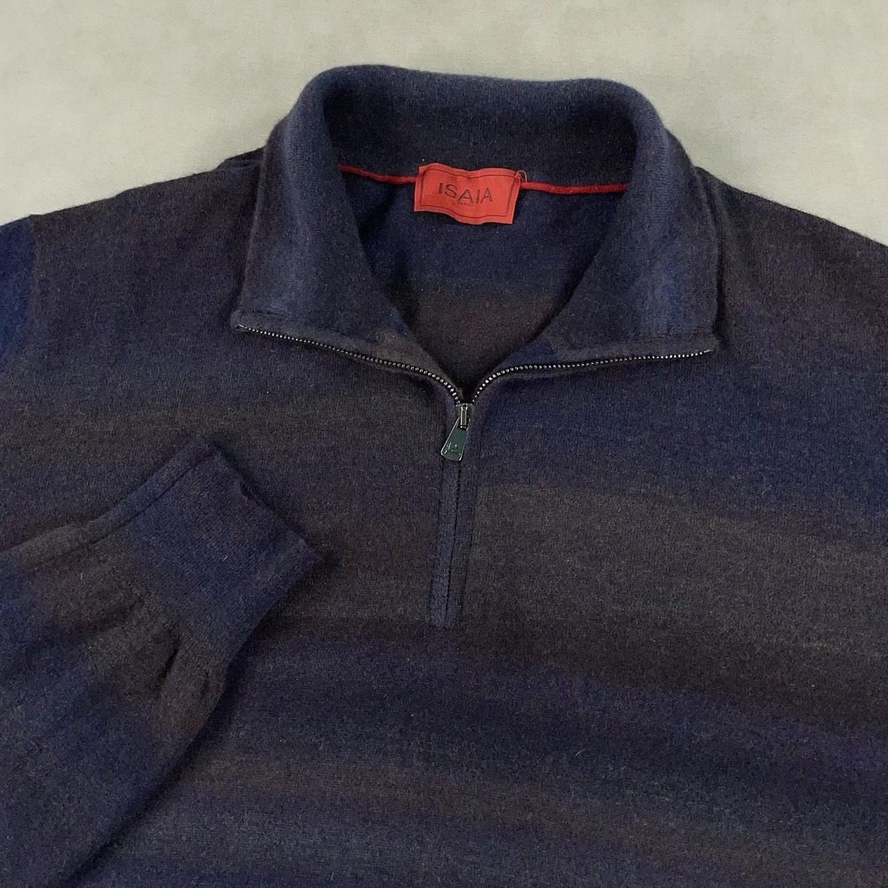 Isaia Cashmere Quarter Zip Sweater Mens Large Striped Long Sleeve Pullover Italy